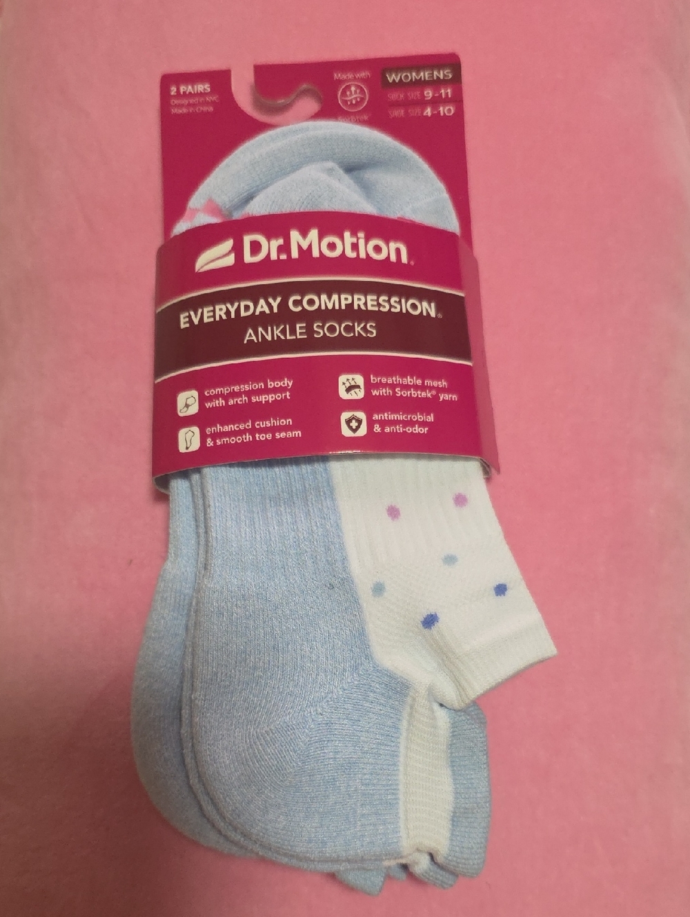 Women's Compression Ankle Socks - Light Blue & White Polka Dot